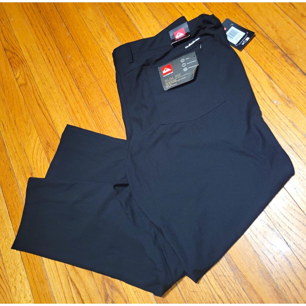 Quiksilver Men’s Black Stretch Dress Pants 38W Slim Straight Flat Front NWT